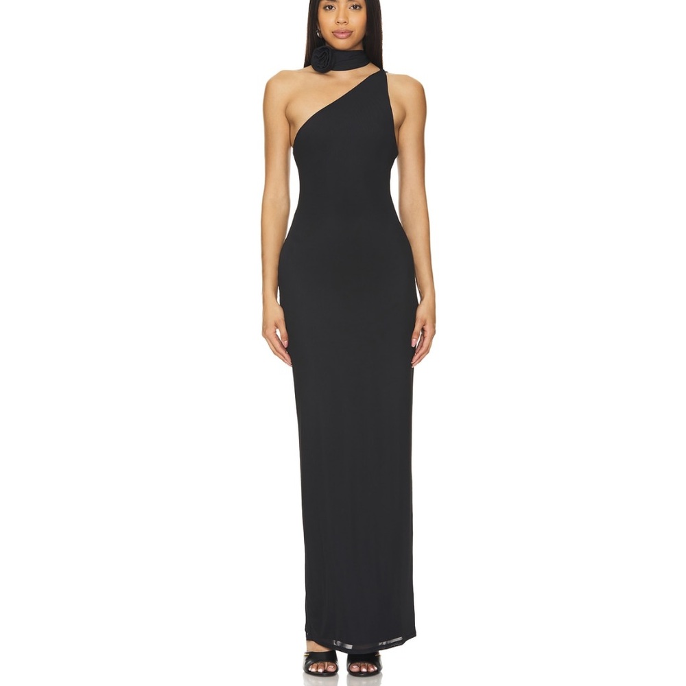 Savoy One-Shoulder Backless Black Maxi Dress